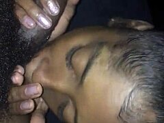 I give head to this monster cock, sucking it deep.