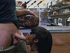 In the ghetto, this ebony amateur sells a traditional mask then gets fucked hard by a black guy with tattoos.