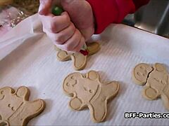 xmas baking turns into cock sharing foursome with girlfriend