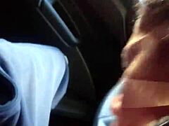 Brazilian shemale gives oral in car.