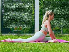 stella cardo does sexy outdoor yoga with natural tits and skinny body