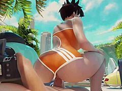 I ride overwatch tracer's cock at the beach in cowgirl position.