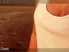 Flashing big tits at sunset intensely