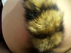 Teasing the submissive teen with anal plug spanking