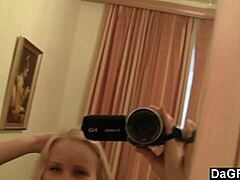 Young Blonde Teen Strips And Fingers Herself In Front Of Mirror