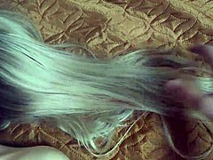 Blonde Amateur Masturbates Her Long Hair With Dick, Then Cums On Hair And Head