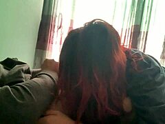 She doesn't notice I'm recording as she devours my big interracial cock