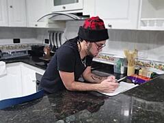 jade mercury gives sexual gift to william vega in kitchen