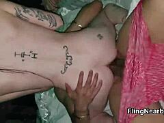 White trailer park girl riding big black cock and squirting.