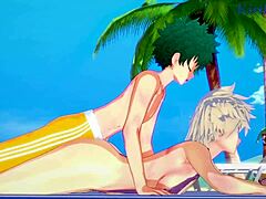 Himiko Toga, Mitsuki Bakugo, and Izuku Midoriya have intense sex in My Hero Academia hentai