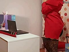 European secretary with shaved pussy and ass gets fucked by colleague in office, hairless and sexy.