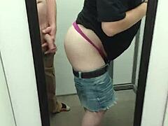 amateurs shellyseth and smarien75 sneak into walmart changing room for outdoor public blowjob and fucking.