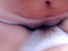 Tanned milf fucks outdoors, but milks fat cock on her belly instead