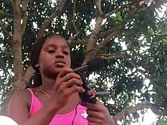 crazybitch enjoys unboxing packages in front of strangers in her sexy outfit