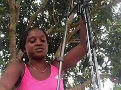 crazybitch enjoys unboxing packages in front of strangers in her sexy outfit