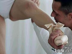 Psychologist engages in forbidden affair with teen patient in hospital bed, ending with facial.