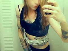 cute transsexual in miniskirt masturbating her small cock