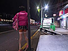 Why would this transsexual exhibitionist flash her miniskirt outdoors as a public whore in high heels?
