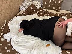 Cum on Arab Milf's Tights Handjob