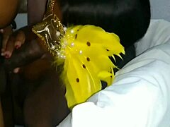 homemade banging of black woman's natural tits and big pussy in lingerie with deepthroat blowbang