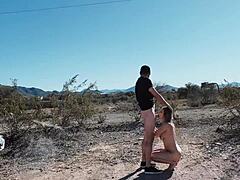 Sex on the side of the road in the desert with a rough amateur couple