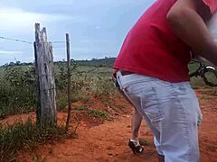 stuck cock in tattooed blonde on public road