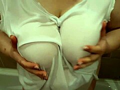 I have big wet titties in wet t-shirt under shower.