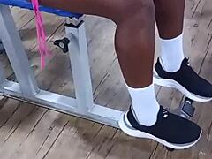 Two young guys at the gym eye this fat girl, then go home to fuck her shaved pussy hard 😏