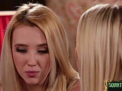 Gushing beauty finger fucked by milf in glamour masturbation