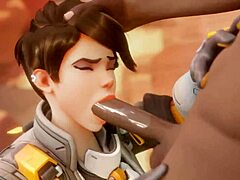 Tracer pays bet with intense blowjob on black cock