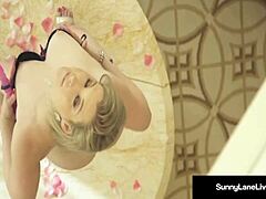 super sexy sunny lane feels intense pleasure banging her wet pussy with pink dildo solo