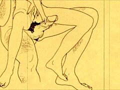 Vintage erotic illustration from antique cartoon anime hentai retro collection