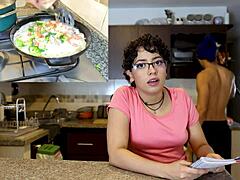 Watch Petite Tattooed Latina Suck Cock After Quick Pasta! Cum Explodes in Her Hairy Mouth!