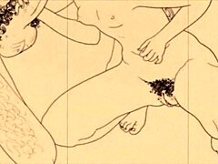 Vintage erotic illustration from antique cartoon anime hentai retro collection