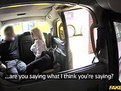 Busty blonde estate agent chick gets fucked in a cab after spying