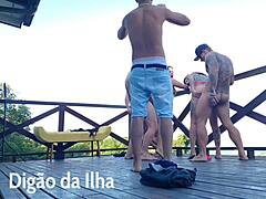 suruba on balcony with curvy redhead