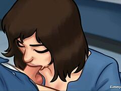 Manager's daughter sucked my dick behind the front desk at work in Summertime Saga. Kimmytoons captures the cartoon oral action with cum on face.