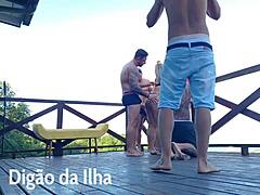 suruba on balcony with curvy redhead