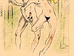 vintage erotic illustration depicting sensual scenes from antique cartoons and anime