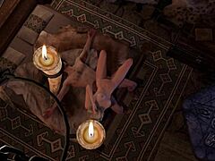 Slim blonde RIDES cock SIDEWAYS in Skyrim parody.