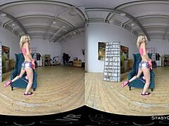 Blonde amateur teases with natural tits in VR