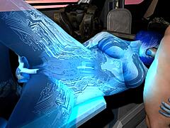 Curvy Cortana in outfit sucks Master Chief's dick! Blowjob from fat hentai boobs!  