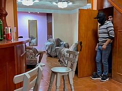 Mexican amateur guy uses machine on neighbor's boyfriend ass for solo gay blowjob without being seen.