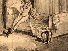 Vintage Erotic Drawings With Bold Cartoon Action