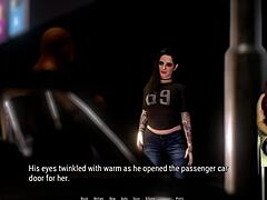 In the hentai tale, brunette with big natural tits undresses in corset at striptease bar for public fantasy