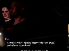 In the hentai tale, brunette with big natural tits undresses in corset at striptease bar for public fantasy