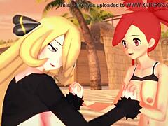 Pokemon threesome with Flannery and Cynthia!