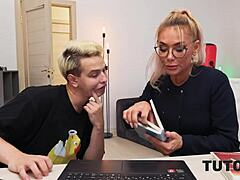 Wow, Tutor4k Milf in Stockings Takes Two Dicks! She’s Mad Then Horny for MMF Action!