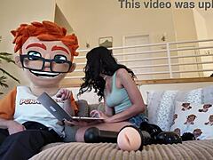 Black-haired Latina Harley Haze masturbates with toys. She takes monster cock doggystyle and cowgirl for handjob cum.