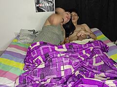 young colombian masturbates to spanish porn on phone. his stepmom helps with big ass action